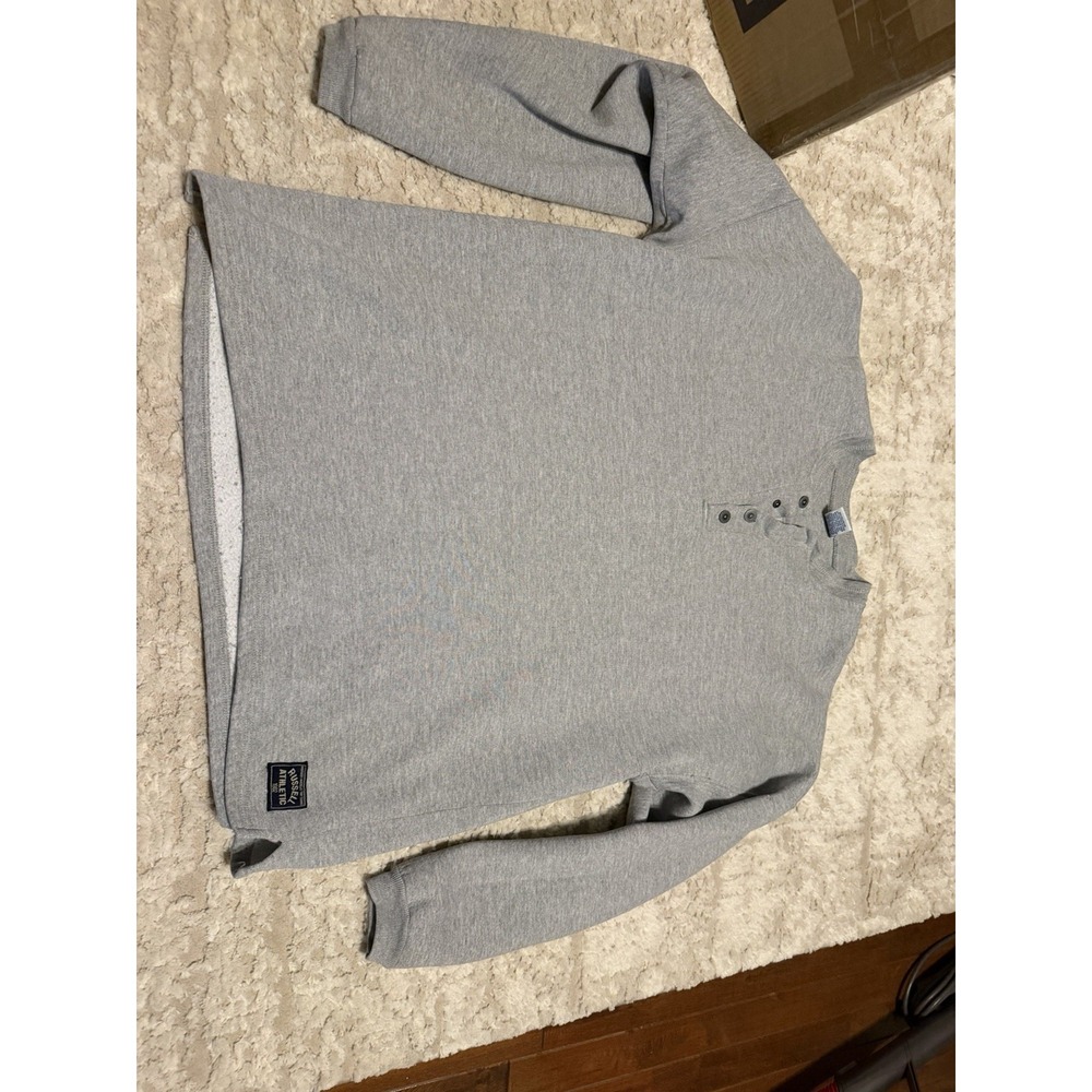 Vintage Russell Athletic Sweatshirt Men's XL Gray 1/4 Button Pullover USA Made